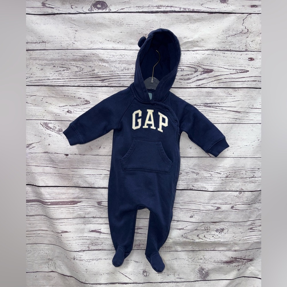 GAP Blue Footed One Piece with Hood and Long Sleeves Size 3-6 Months